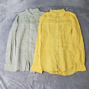Lot of 2 Mens Linen Blend Button Down Shirts Sage Green Mustard Yellow Size L